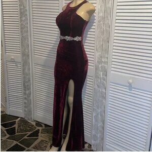 Jodi Kristopher velvet Burgundy Formal Dress